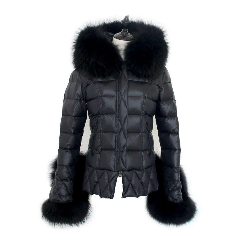 KIMLUD, Janveny Real Raccoon Fur Hooded 90% White Duck Down Coat Women Winter Puffer Jacket Thick Warm Female Feather Parkas Outwear, KIMLUD Womens Clothes