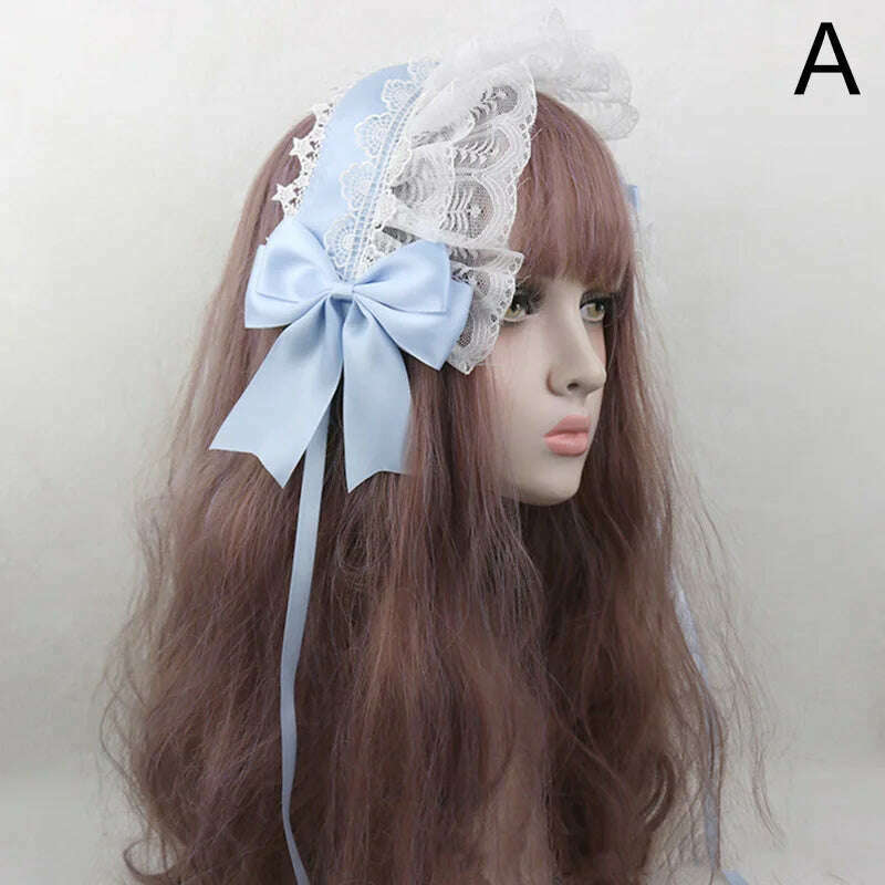 KIMLUD, Japanese Lace Bow Ribbon Lolita Headdress Sweet Headband Cute Hair Clips Soft Headpiece Girl Anime Cosplay Hair Accessories, 01, KIMLUD APPAREL - Womens Clothes