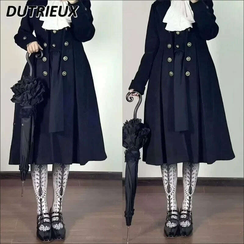 KIMLUD, Japanese Retro Dark Long Trench Coat British Style Gothic Handsome Knight Outfit Lolita Sweet Long-sleeved Slimming Jacket, KIMLUD Womens Clothes