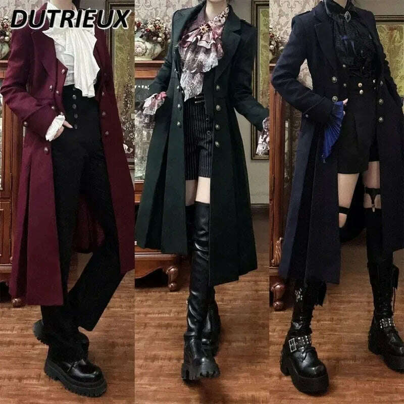 KIMLUD, Japanese Retro Dark Long Trench Coat British Style Gothic Handsome Knight Outfit Lolita Sweet Long-sleeved Slimming Jacket, KIMLUD Womens Clothes