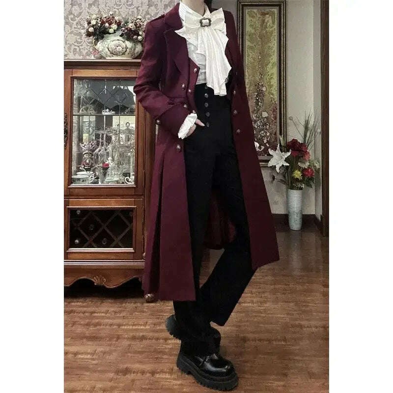 KIMLUD, Japanese Retro Dark Long Trench Coat British Style Gothic Handsome Knight Outfit Lolita Sweet Long-sleeved Slimming Jacket, KIMLUD Womens Clothes