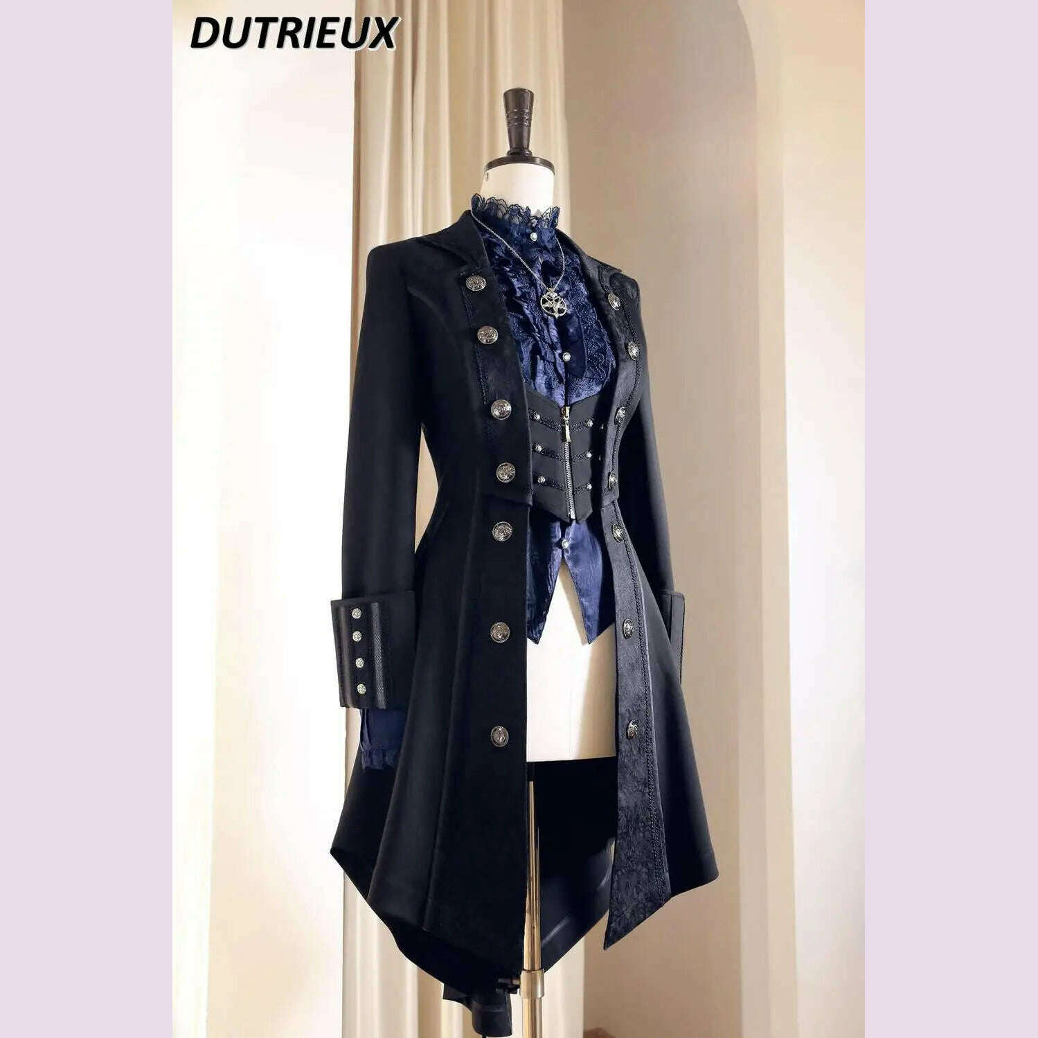 KIMLUD, Japanese Retro Dark Long Trench Coat British Style Gothic Handsome Knight Outfit Lolita Sweet Long-sleeved Slimming Jacket, KIMLUD Womens Clothes