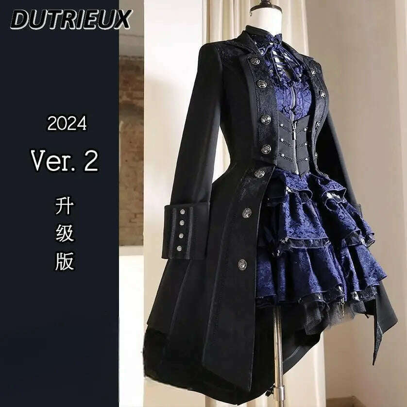 KIMLUD, Japanese Retro Dark Long Trench Coat British Style Gothic Handsome Knight Outfit Lolita Sweet Long-sleeved Slimming Jacket, KIMLUD Womens Clothes