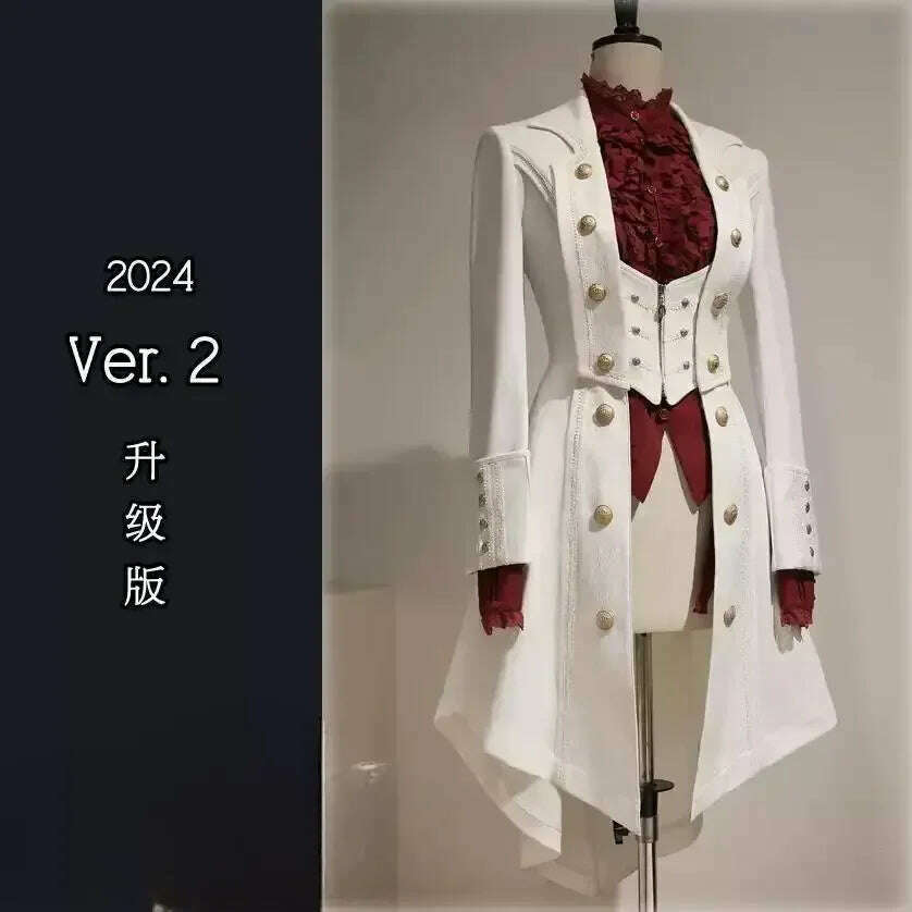 KIMLUD, Japanese Retro Dark Long Trench Coat British Style Gothic Handsome Knight Outfit Lolita Sweet Long-sleeved Slimming Jacket, white coat / L, KIMLUD APPAREL - Womens Clothes