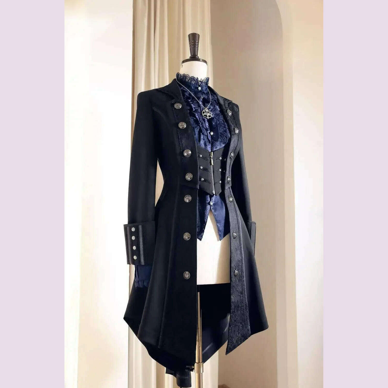 KIMLUD, Japanese Retro Dark Long Trench Coat British Style Gothic Handsome Knight Outfit Lolita Sweet Long-sleeved Slimming Jacket, black coat / XXL, KIMLUD APPAREL - Womens Clothes