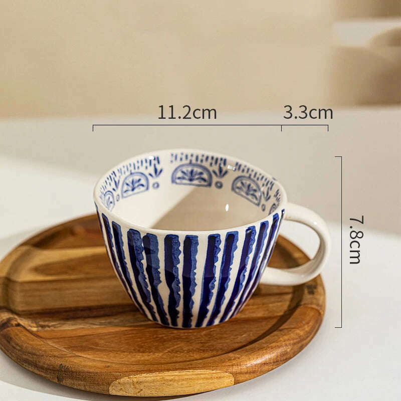 KIMLUD, Japanese Style Irregular Hand-Painted Striped Ceramic Coffee Mug Large Capacity 400ml Drinkware Water Cup Oatmeal Cup Tea Cup, 400ml Blue / 301-400ml, KIMLUD APPAREL - Womens Clothes