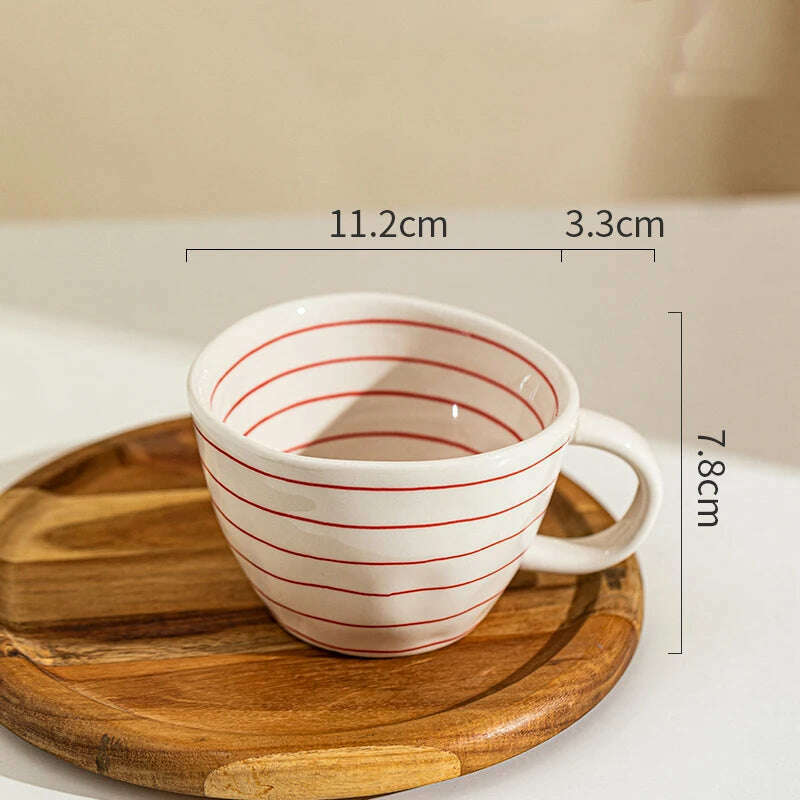 KIMLUD, Japanese Style Irregular Hand-Painted Striped Ceramic Coffee Mug Large Capacity 400ml Drinkware Water Cup Oatmeal Cup Tea Cup, 400ml  Red / 301-400ml, KIMLUD APPAREL - Womens Clothes