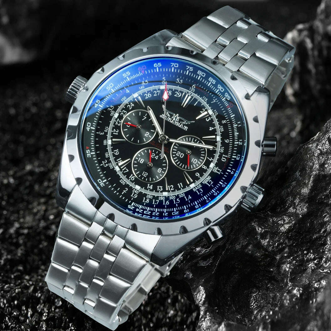 JARAGAR Military Mens Watches Top Brand Luxury Automatic Sport Watch for Men Mechanical Wristwatches Chronograph Steel Strap New - KIMLUD