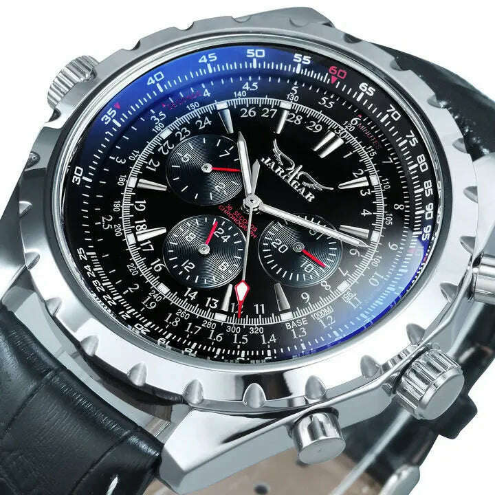 JARAGAR Military Mens Watches Top Brand Luxury Automatic Sport Watch for Men Mechanical Wristwatches Chronograph Steel Strap New - KIMLUD