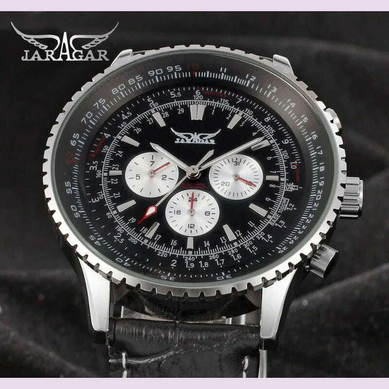 KIMLUD, JARAGAR Original Replica Big Dial Multifunctional Automatic Man Watch Leather Vintage Mechanical Waterproof Male Wrist Watches, Black, KIMLUD APPAREL - Womens Clothes