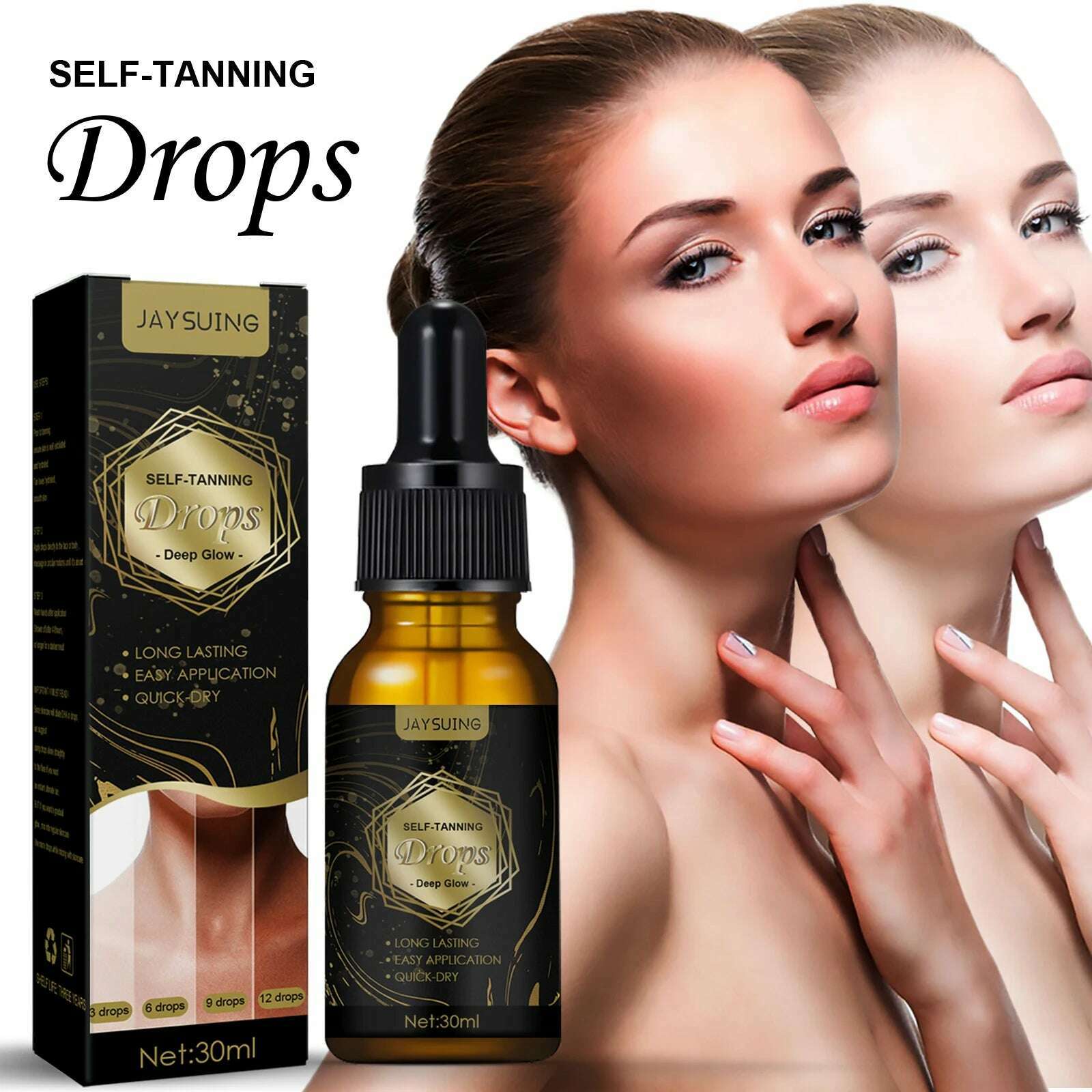 Jaysuing Sunless Natural Emollient Healthy Skin Self Tanner Water Serum for Face Body Skin Care Tanning Serum Self Tanning Drops - KIMLUD