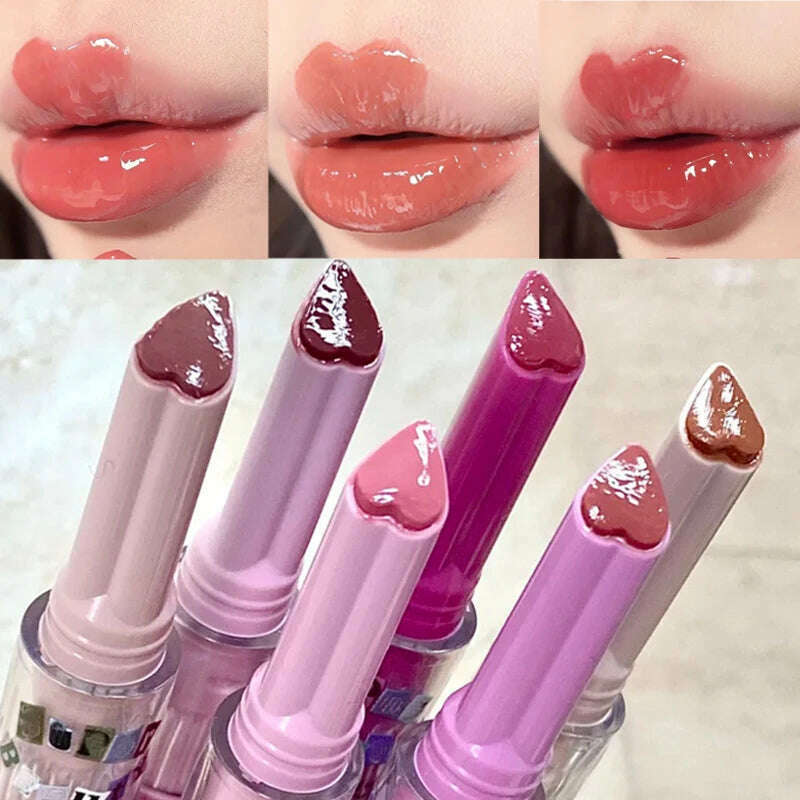 Jelly Mirror Lipstick Makeup Love Shape Waterproof Non-stick Cup Solid Lip Gloss Clear Long Lasting Moisturizing Lipstick Pen - KIMLUD