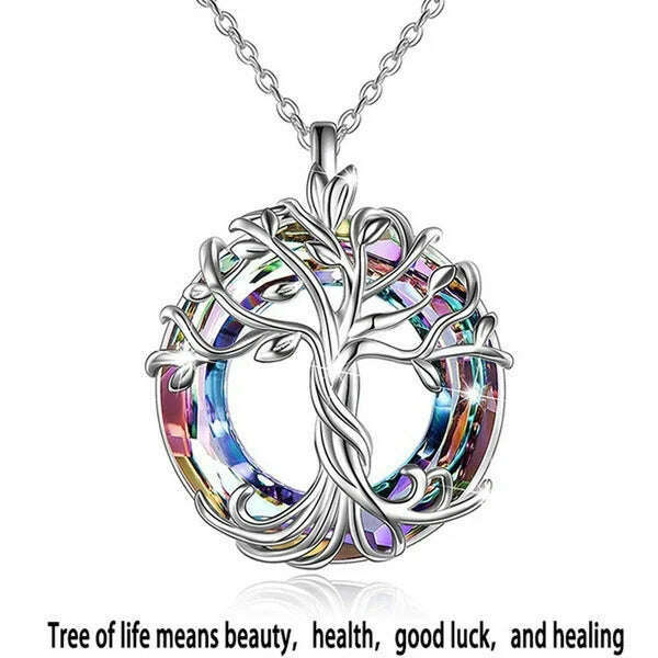 Jewelry for Women Celtic Family Tree of Life Necklace for Women Rainbow Crystal Pendant Birthday Valentines Day Gift Collares - KIMLUD