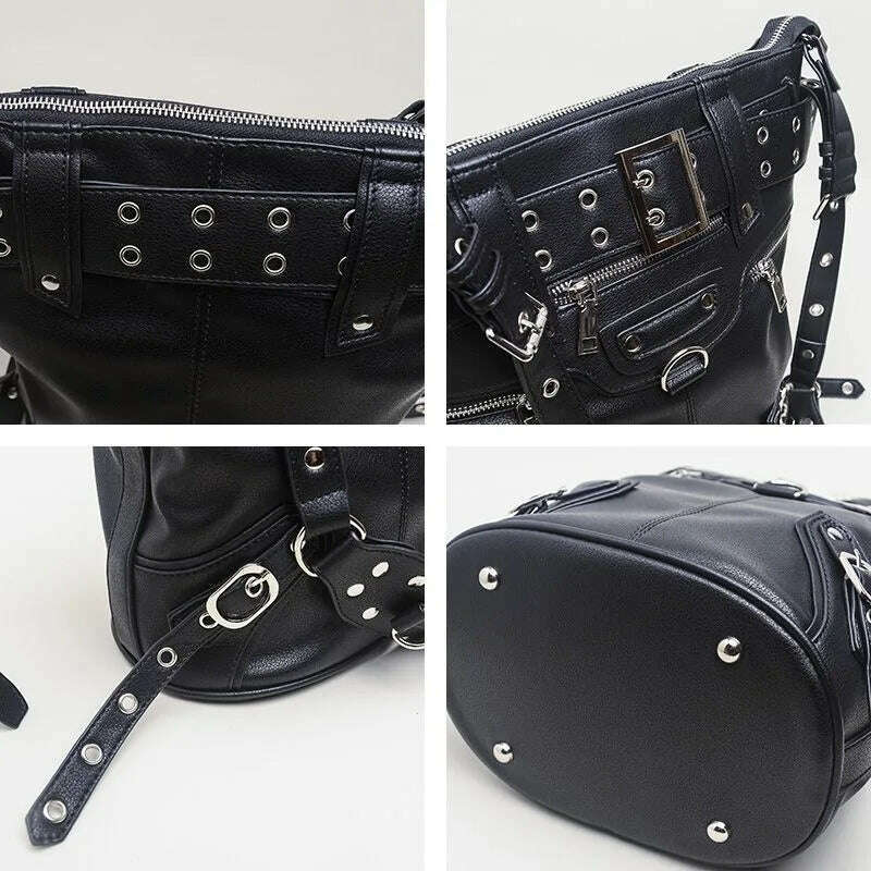 KIMLUD, JIAERDI High Street Vintage Handbag Women New Rivet Large Capacity Casual Crossbody Bags Ladies Moto Biker Black Messenger Bag, KIMLUD Womens Clothes