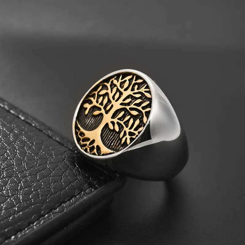 KIMLUD, Jiayiqi Fashion Ring For Men Stainless Steel Tree Of Life Rings Women Men Wedding Ring Punk Hip Hop Jewelry Gift Dropshipping, KIMLUD Womens Clothes