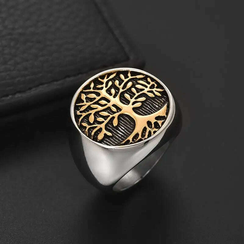 KIMLUD, Jiayiqi Fashion Ring For Men Stainless Steel Tree Of Life Rings Women Men Wedding Ring Punk Hip Hop Jewelry Gift Dropshipping, KIMLUD Womens Clothes