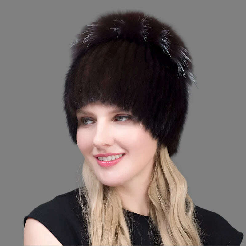 KIMLUD, JINBAOSEN Style Winter Female Fur Hat Mink Fur Plus Fox Fur Stitching Knit Liner Fur Ski Hat Free Shipping, COLOR6 / CHINA, KIMLUD APPAREL - Womens Clothes