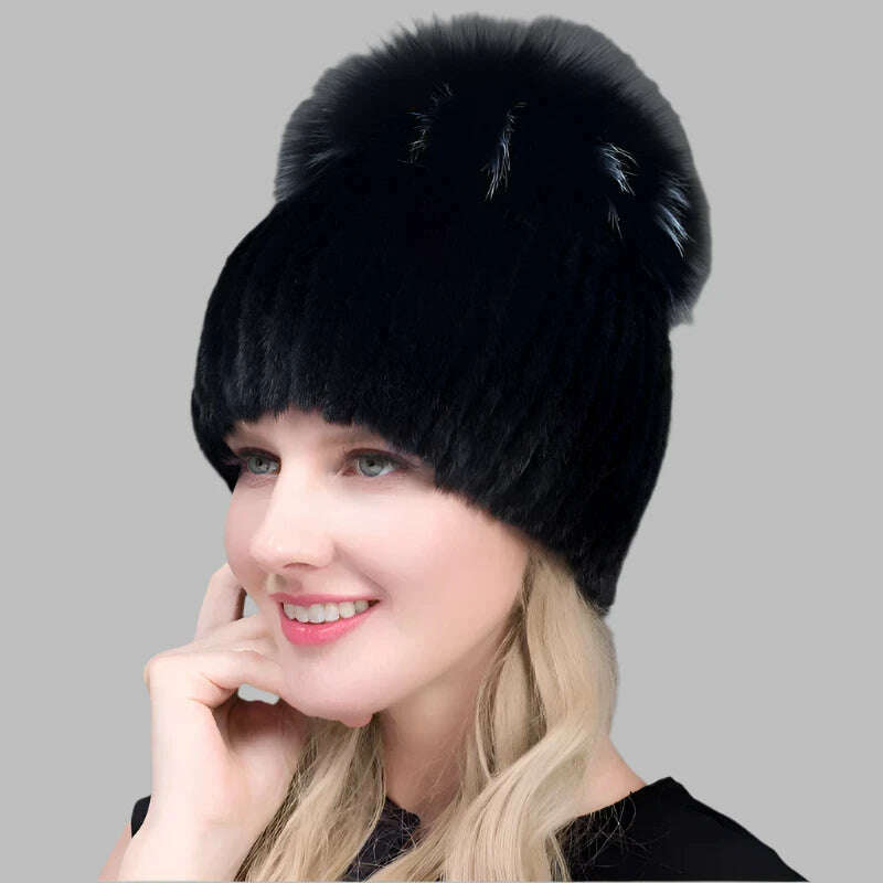 KIMLUD, JINBAOSEN Style Winter Female Fur Hat Mink Fur Plus Fox Fur Stitching Knit Liner Fur Ski Hat Free Shipping, COLOR7 / CHINA, KIMLUD APPAREL - Womens Clothes