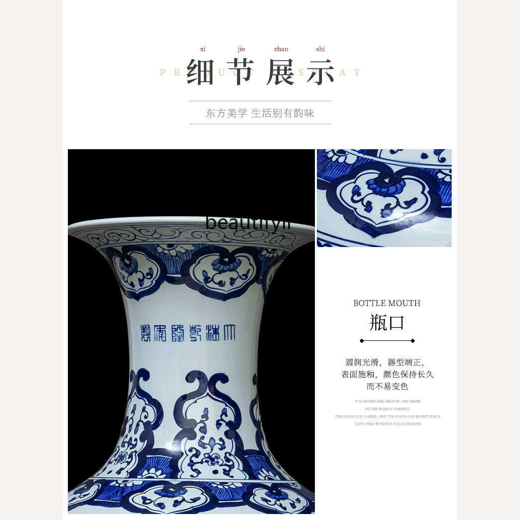 KIMLUD, Jingdezhen Ceramic Floor Vase Chinese Hand-Painted Blue and White Porcelain Decoration Company Opening Large Porcelain Bottle, KIMLUD Womens Clothes