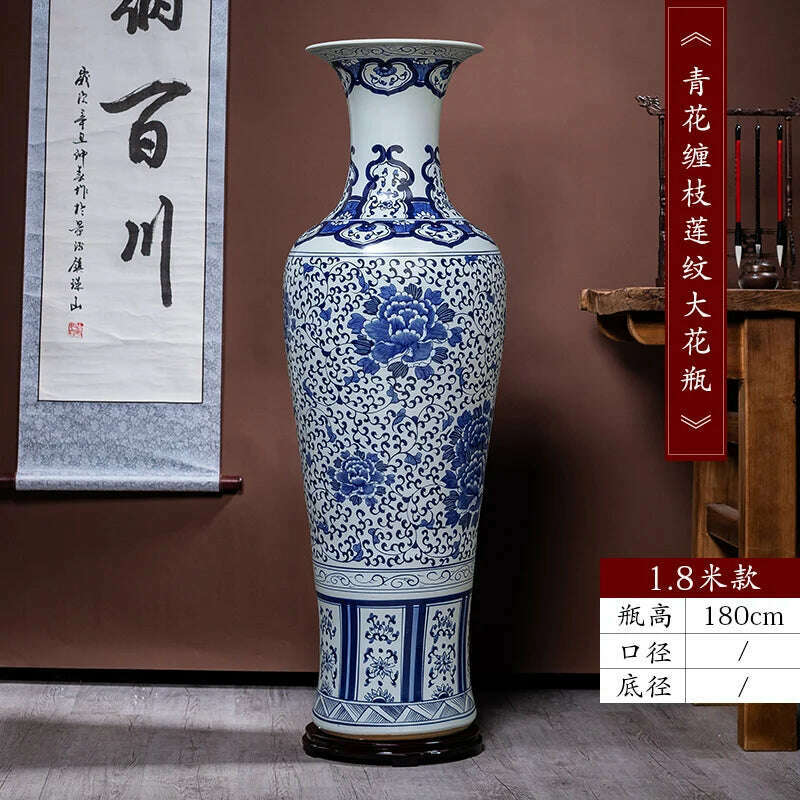 KIMLUD, Jingdezhen Ceramic Floor Vase Chinese Hand-Painted Blue and White Porcelain Decoration Company Opening Large Porcelain Bottle, 1.8 m, KIMLUD APPAREL - Womens Clothes