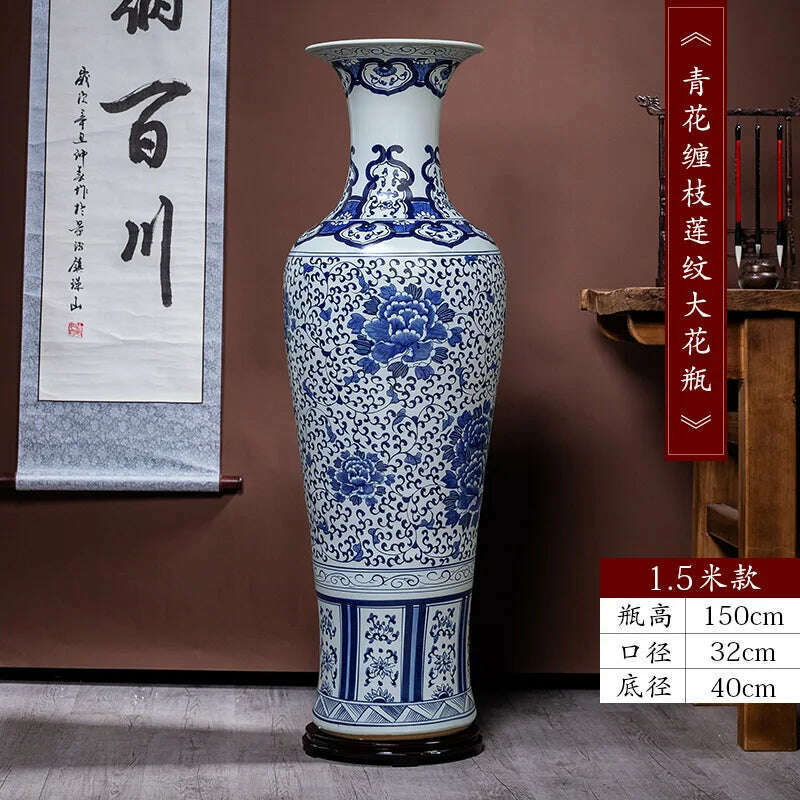 KIMLUD, Jingdezhen Ceramic Floor Vase Chinese Hand-Painted Blue and White Porcelain Decoration Company Opening Large Porcelain Bottle, 1.5 m, KIMLUD APPAREL - Womens Clothes