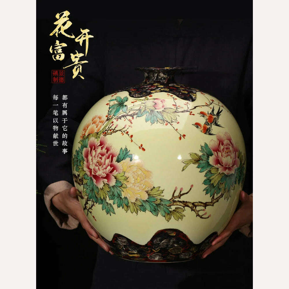 KIMLUD, Jingdezhen Ceramic Master Hand-painted Peony Large Vase New Chinese Style Living Room Corner Table Entrance Decoration, KIMLUD Womens Clothes