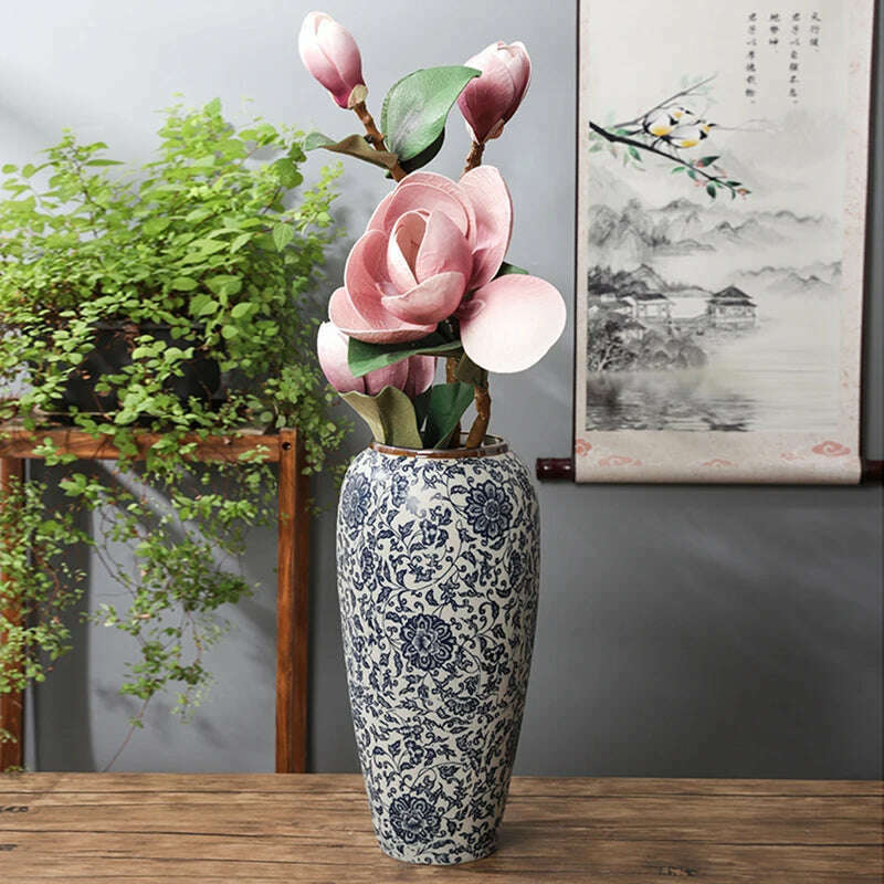 KIMLUD, Jingdezhen-ceramic vase for home decoration, blue and white porcelain decoration, KIMLUD Womens Clothes