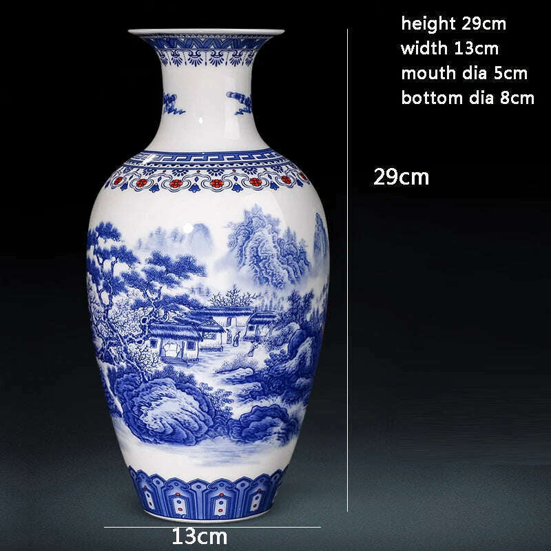 KIMLUD, Jingdezhen Ceramics Blue And White Landscape Pattern Vase Ornaments Chinese Living Room Wine Cabinet Antique Eggshell Vase, vase x1, KIMLUD APPAREL - Womens Clothes