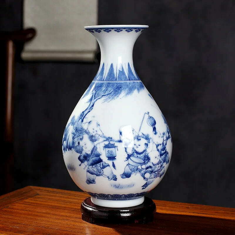KIMLUD, Jingdezhen Ceramics Under-glazed Blue and white porcelain new Chinese style Vase Decoration living room flower arrangement, Yellow, KIMLUD Womens Clothes
