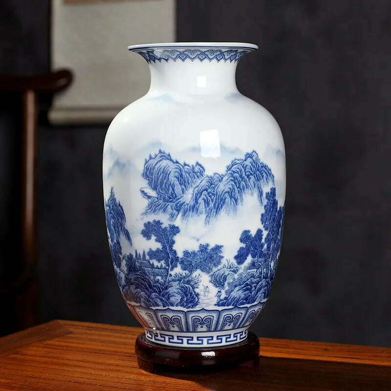 KIMLUD, Jingdezhen Ceramics Under-glazed Blue and white porcelain new Chinese style Vase Decoration living room flower arrangement, WHITE, KIMLUD Womens Clothes
