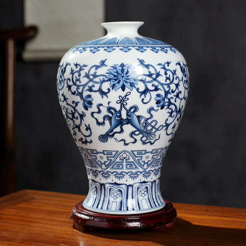 KIMLUD, Jingdezhen Ceramics Under-glazed Blue and white porcelain new Chinese style Vase Decoration living room flower arrangement, Light Grey, KIMLUD Womens Clothes