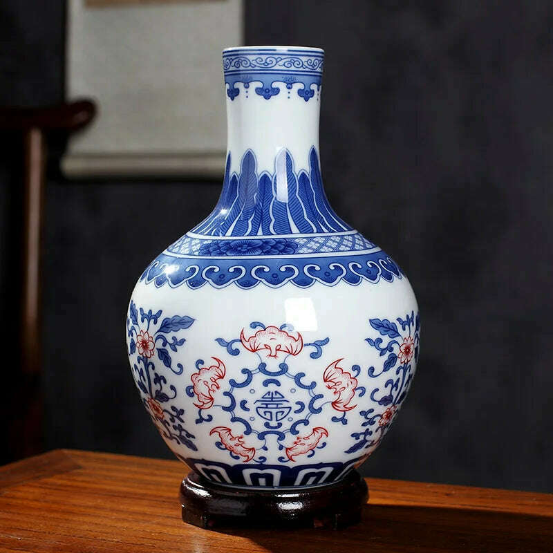 KIMLUD, Jingdezhen Ceramics Under-glazed Blue and white porcelain new Chinese style Vase Decoration living room flower arrangement, Red, KIMLUD Womens Clothes