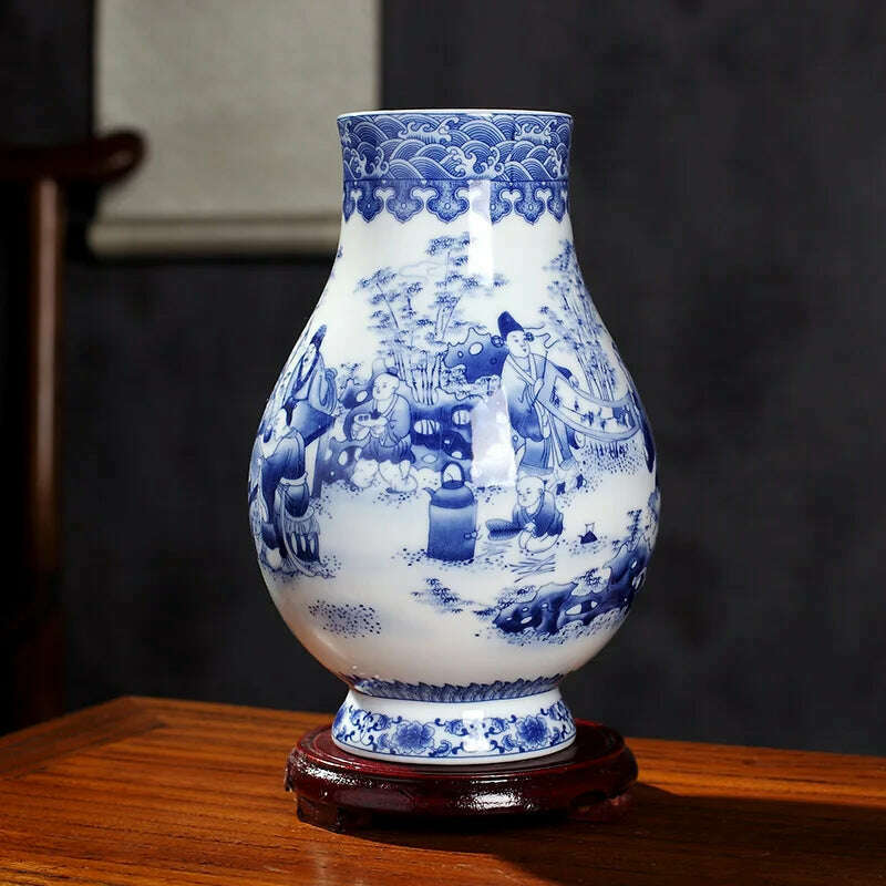 KIMLUD, Jingdezhen Ceramics Under-glazed Blue and white porcelain new Chinese style Vase Decoration living room flower arrangement, Black, KIMLUD Womens Clothes