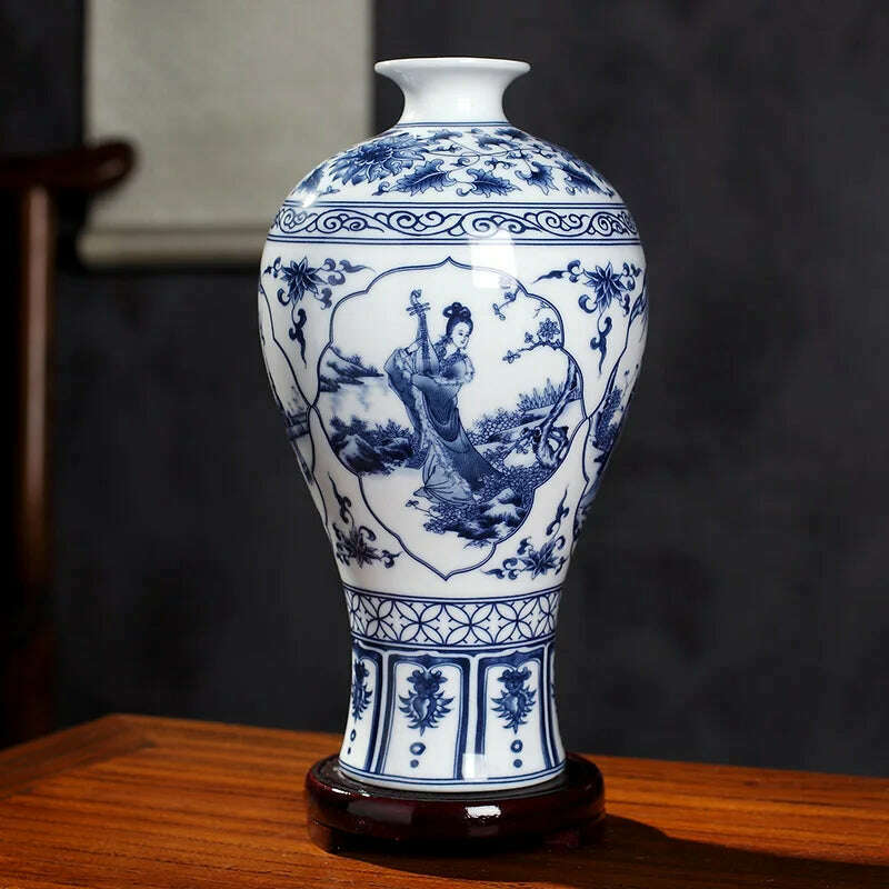 KIMLUD, Jingdezhen Ceramics Under-glazed Blue and white porcelain new Chinese style Vase Decoration living room flower arrangement, Navy Blue, KIMLUD Womens Clothes