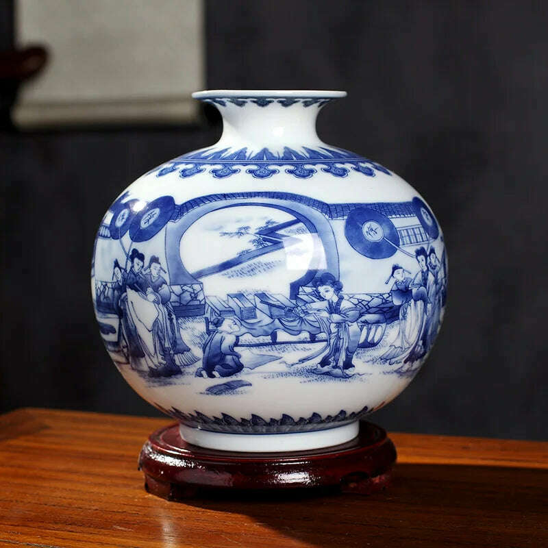KIMLUD, Jingdezhen Ceramics Under-glazed Blue and white porcelain new Chinese style Vase Decoration living room flower arrangement, DARK GRAY, KIMLUD Womens Clothes