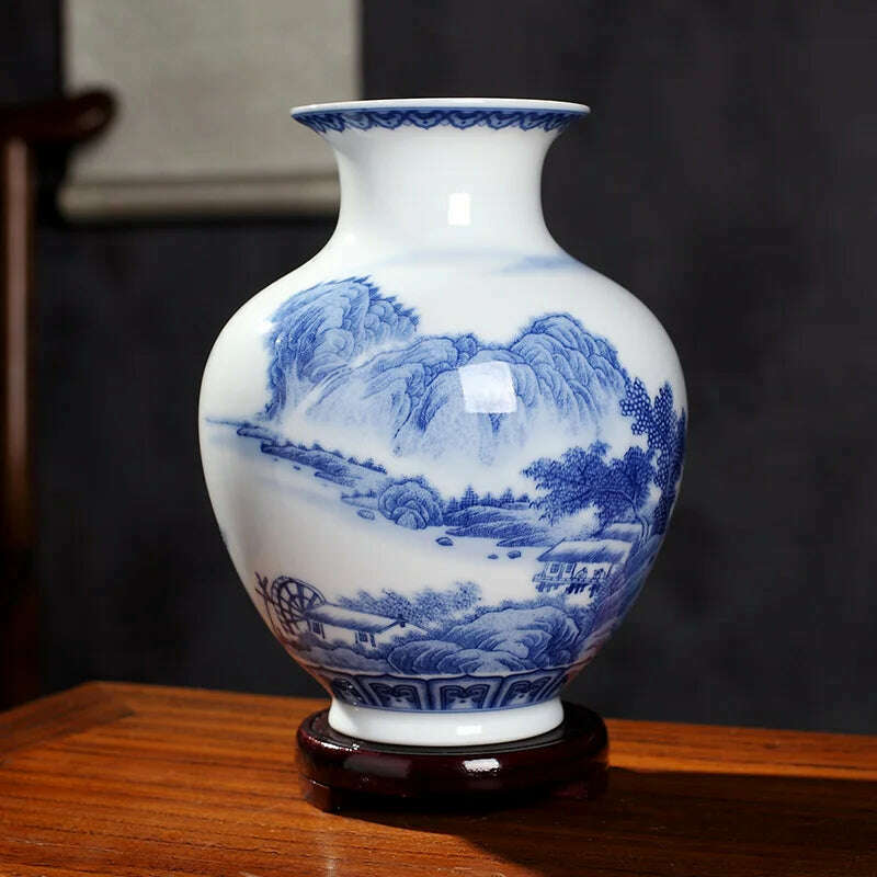KIMLUD, Jingdezhen Ceramics Under-glazed Blue and white porcelain new Chinese style Vase Decoration living room flower arrangement, MULTI, KIMLUD Womens Clothes