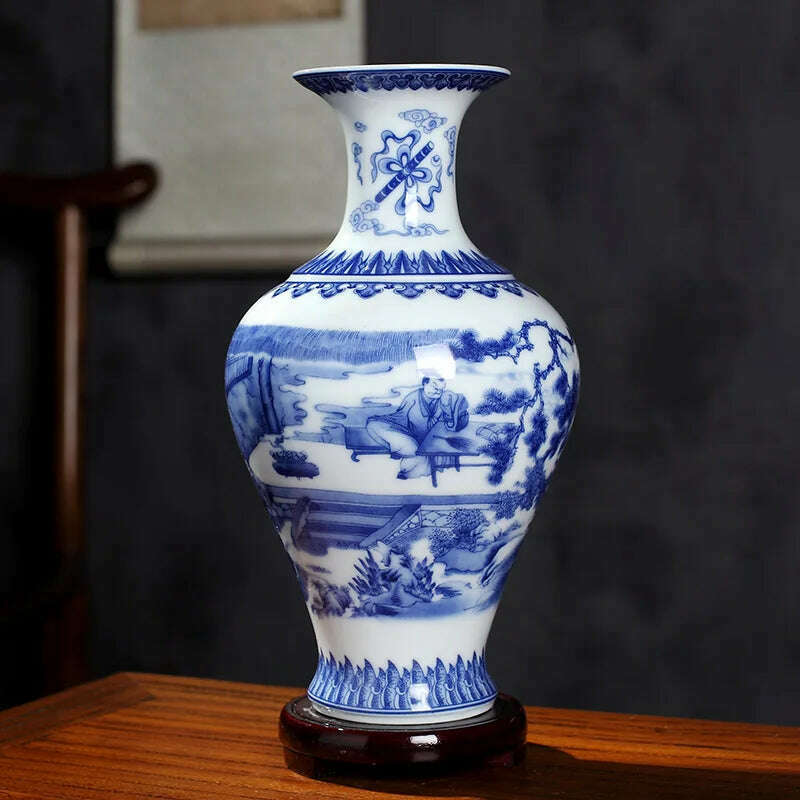 KIMLUD, Jingdezhen Ceramics Under-glazed Blue and white porcelain new Chinese style Vase Decoration living room flower arrangement, Burgundy, KIMLUD Womens Clothes