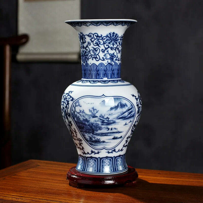 KIMLUD, Jingdezhen Ceramics Under-glazed Blue and white porcelain new Chinese style Vase Decoration living room flower arrangement, Blue, KIMLUD Womens Clothes