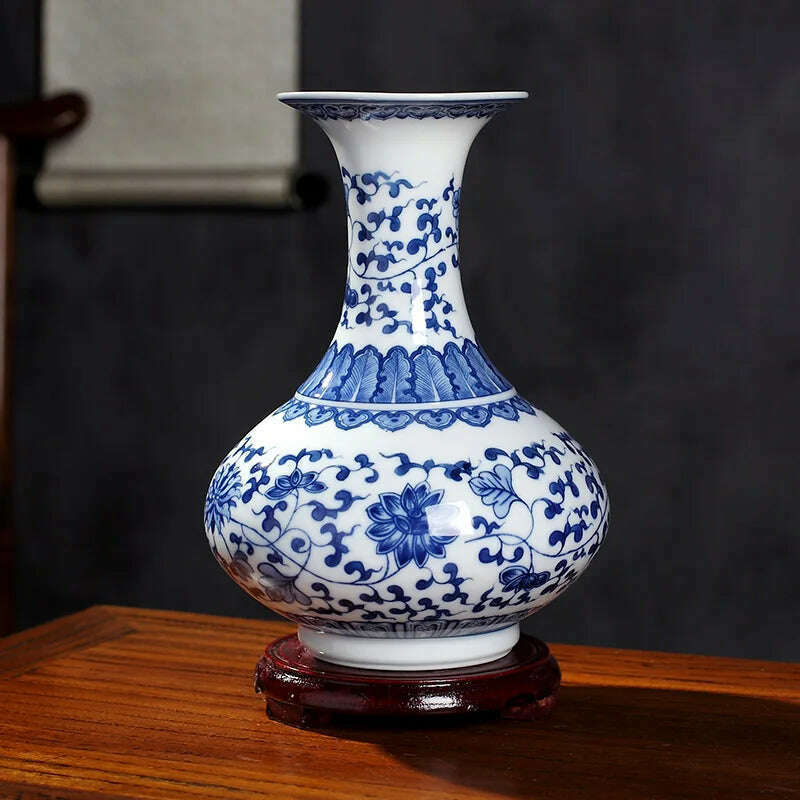 KIMLUD, Jingdezhen Ceramics Under-glazed Blue and white porcelain new Chinese style Vase Decoration living room flower arrangement, Green, KIMLUD Womens Clothes