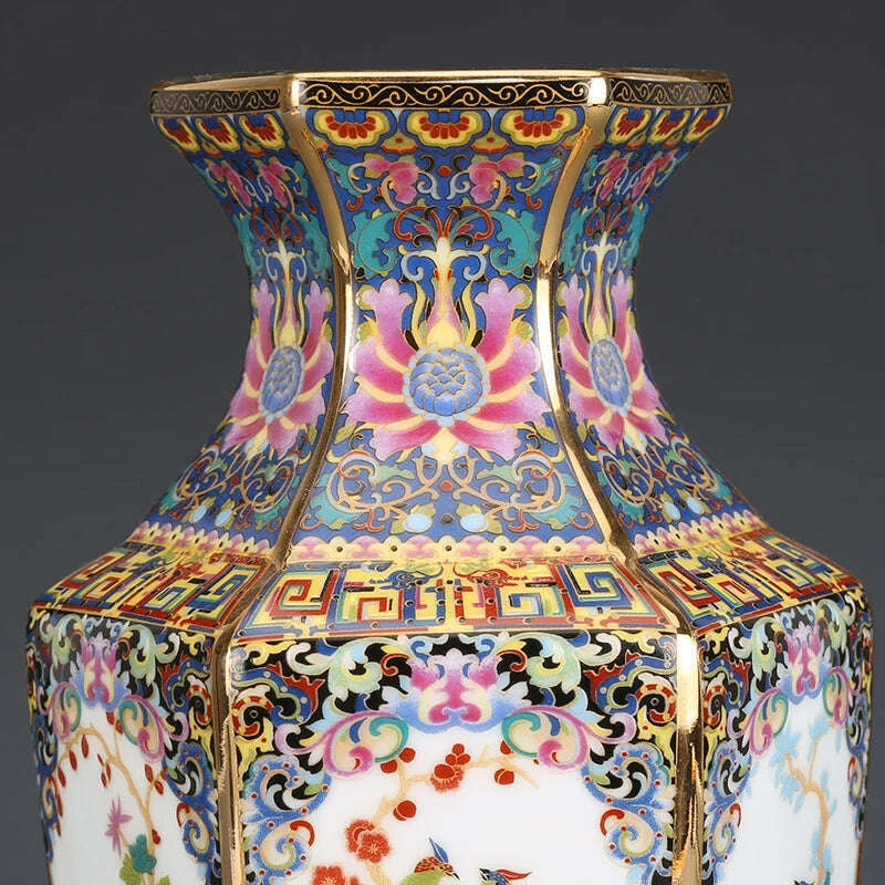 KIMLUD, Jingdezhen Porcelain Vase Porch Ornaments Antique Official Enamel Porcelain Antique Collection Square Vase, KIMLUD Womens Clothes