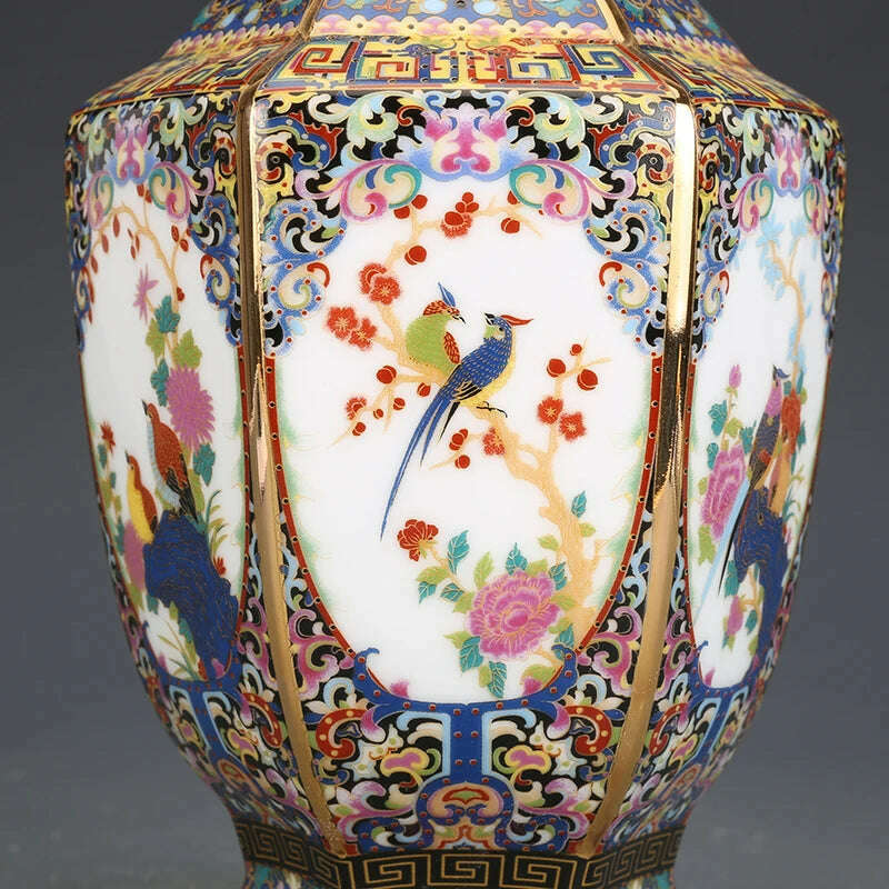 KIMLUD, Jingdezhen Porcelain Vase Porch Ornaments Antique Official Enamel Porcelain Antique Collection Square Vase, KIMLUD Womens Clothes