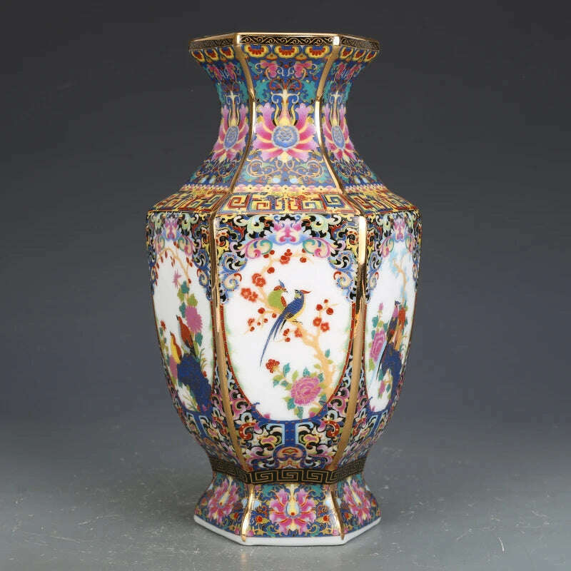 KIMLUD, Jingdezhen Porcelain Vase Porch Ornaments Antique Official Enamel Porcelain Antique Collection Square Vase, A, KIMLUD Womens Clothes