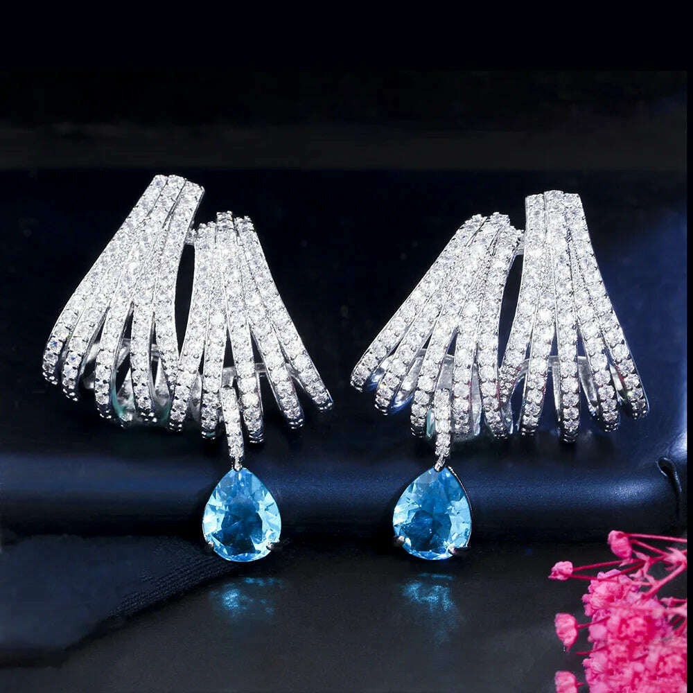 JitDoo Luxury DOUBLE CLAWS STUD Earrings for Women Wedding Trendy Cubic Zircon Indian Party Jewelry GIFT - KIMLUD