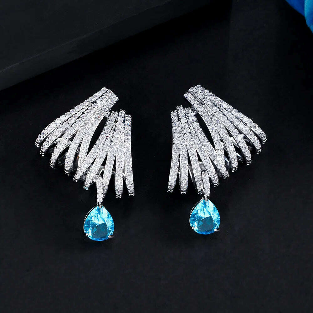 JitDoo Luxury DOUBLE CLAWS STUD Earrings for Women Wedding Trendy Cubic Zircon Indian Party Jewelry GIFT - KIMLUD