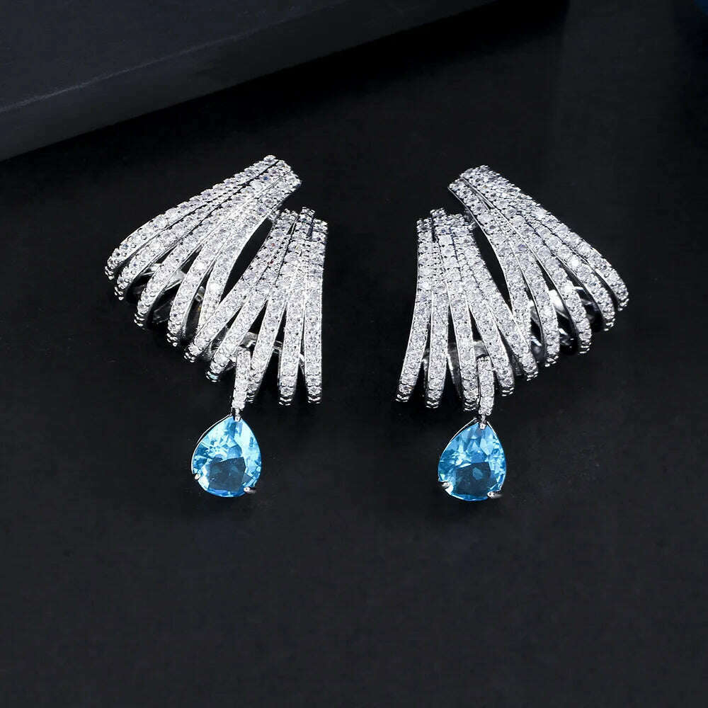 KIMLUD, JitDoo Luxury DOUBLE CLAWS STUD Earrings for Women Wedding Trendy Cubic Zircon Indian Party Jewelry GIFT, KIMLUD Womens Clothes