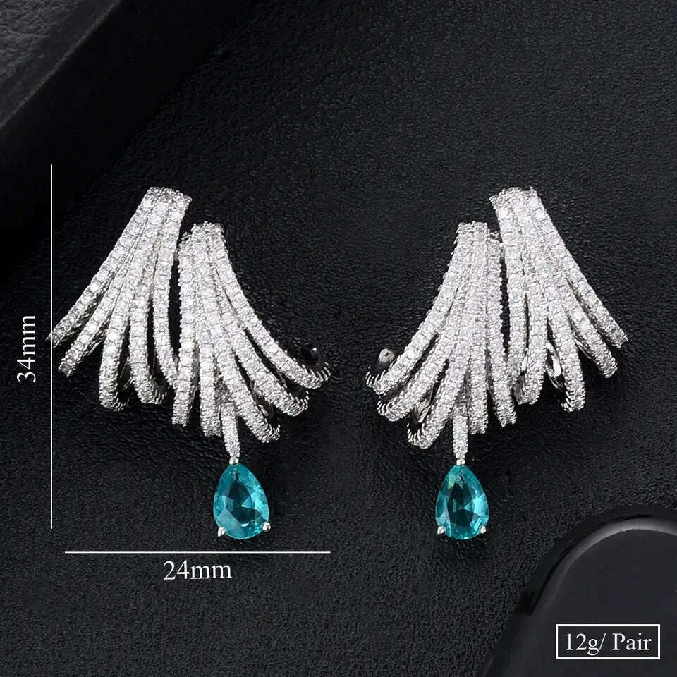 KIMLUD, JitDoo Luxury DOUBLE CLAWS STUD Earrings for Women Wedding Trendy Cubic Zircon Indian Party Jewelry GIFT, KIMLUD Womens Clothes