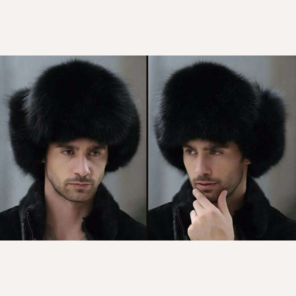 KIMLUD, JKP 2022 Genuine Silver Fox Fur Winter Hats Men Real Raccoon Fur Lei Feng Cap for Russian Keep Warm Bomber Leather Hat 1002, KIMLUD Womens Clothes