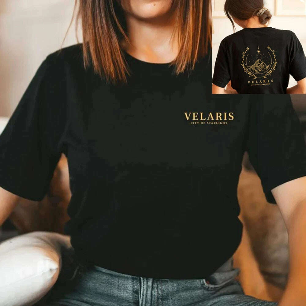 KIMLUD, JM Two Side Velaris T-shirt Feyre's Tattoo ACOTAR Bookish Shirts Men Women Tshirts Short Sleeve Vintage T Shirt Tops SJM Merch, TZ1221BD221 / M, KIMLUD APPAREL - Womens Clothes