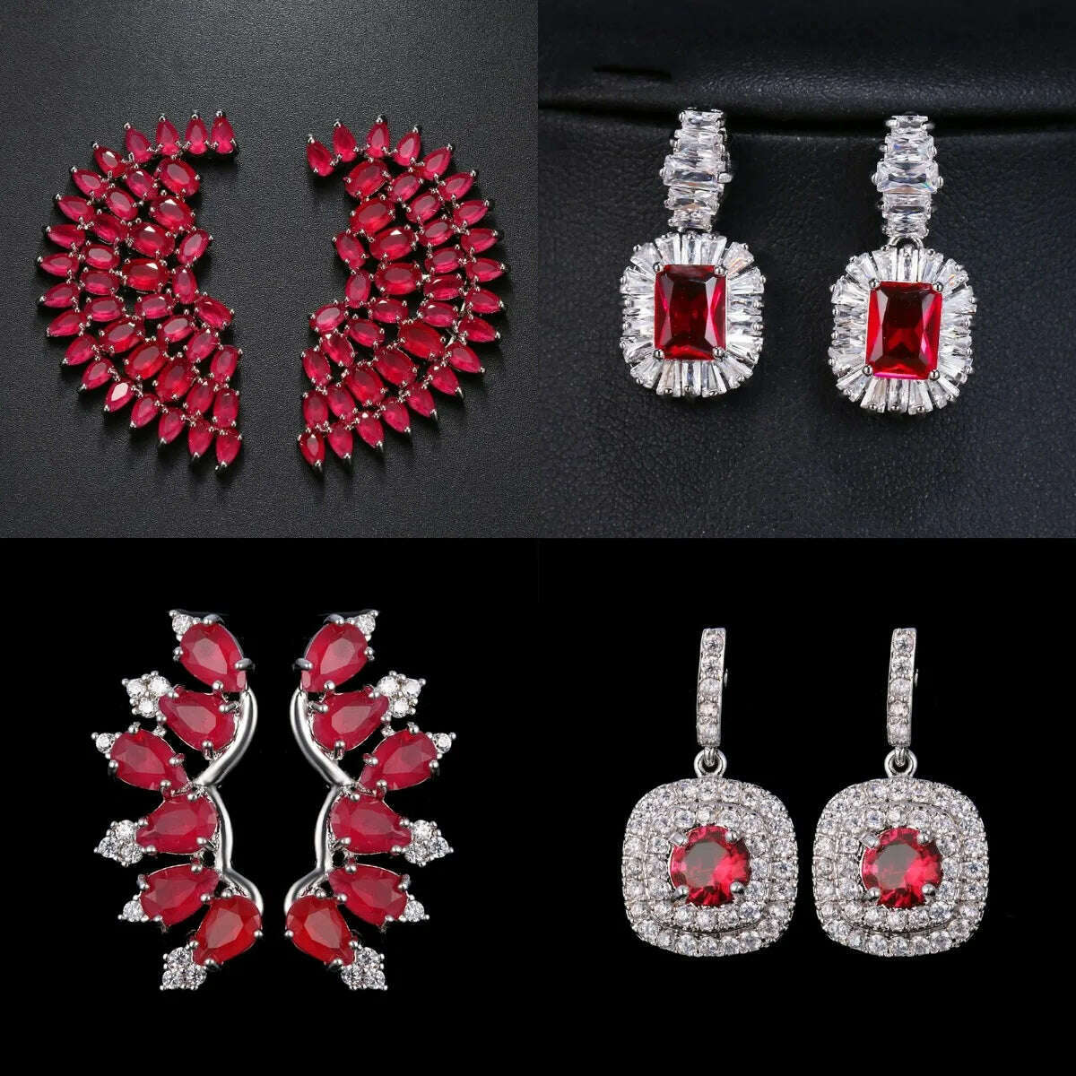 JMK Fashion Red Stone Cubic Zircon Dangle Earrings For Women Bridal Wedding Ruby Gemstone Jewelry Crystal Party Accessories Gift - KIMLUD