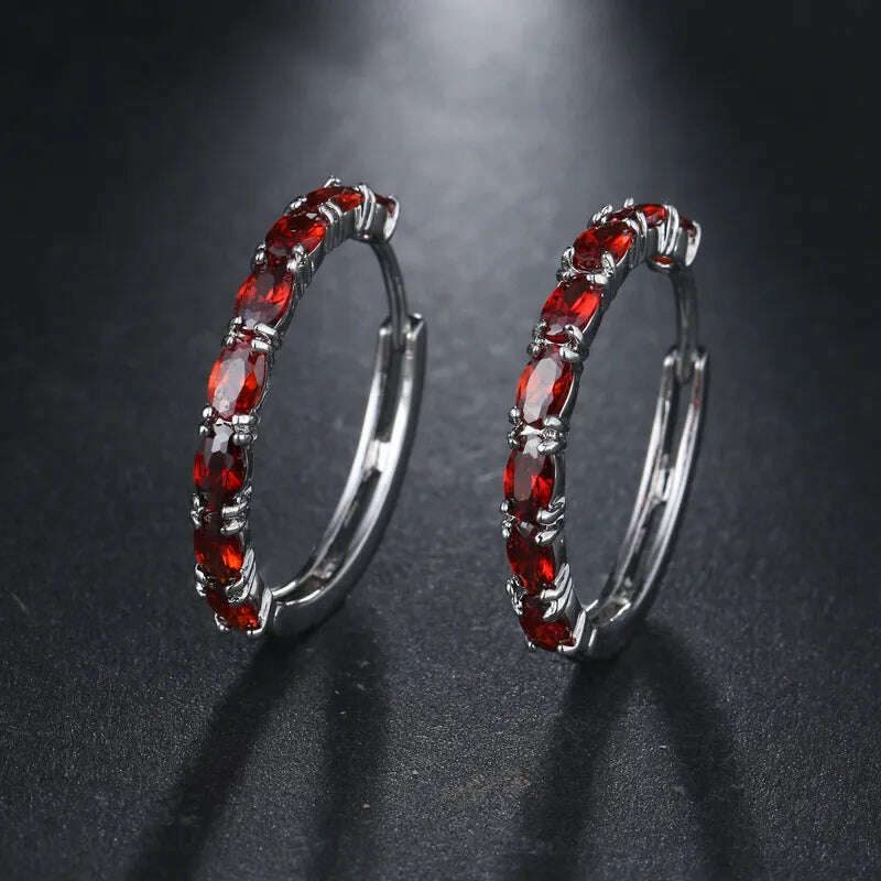 KIMLUD, JMK Fashion Red Stone Cubic Zircon Dangle Earrings For Women Bridal Wedding Ruby Gemstone Jewelry Crystal Party Accessories Gift, 264 Red silver / Red, KIMLUD APPAREL - Womens Clothes